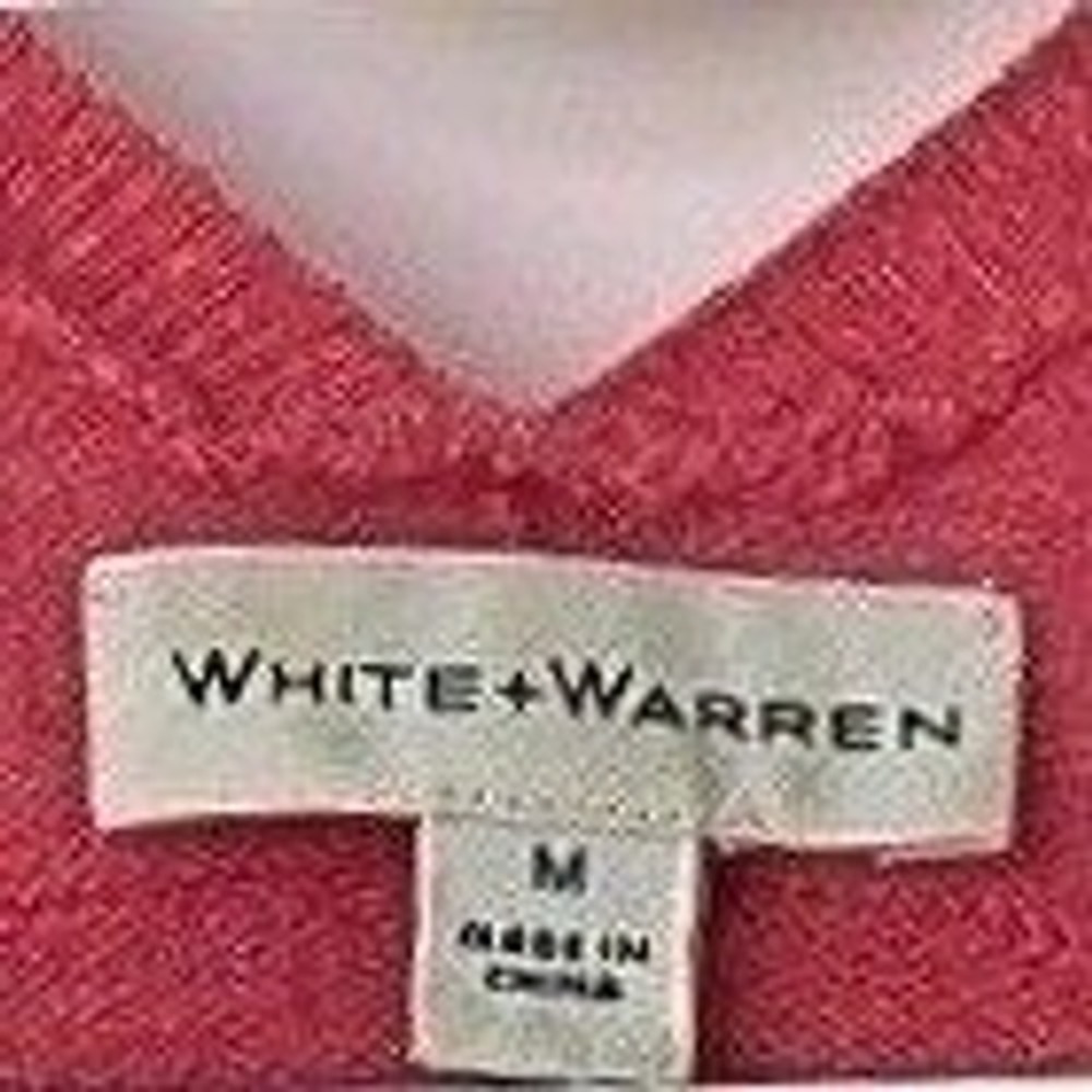 White + Warren Women Sweater Sz M 100% Cashmere V-Neck Pink Coral